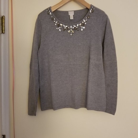 Chico's Sweaters - CHICOS gray sweater w/ jeweled neckline